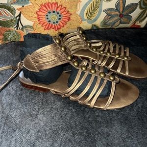 Bronze Tieback Gladiator Sandals